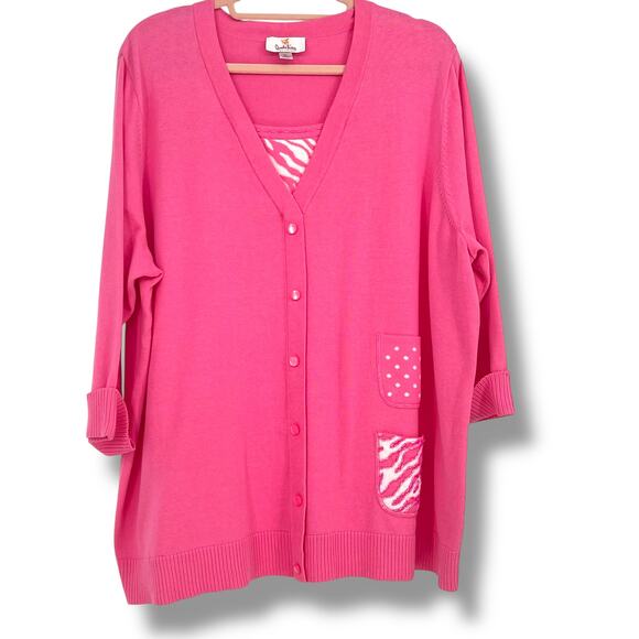 QUACKER FACTORY NWOT Woman 's Light Weight Embellished Sweater 2X Barbie Preppy - Picture 1 of 6
